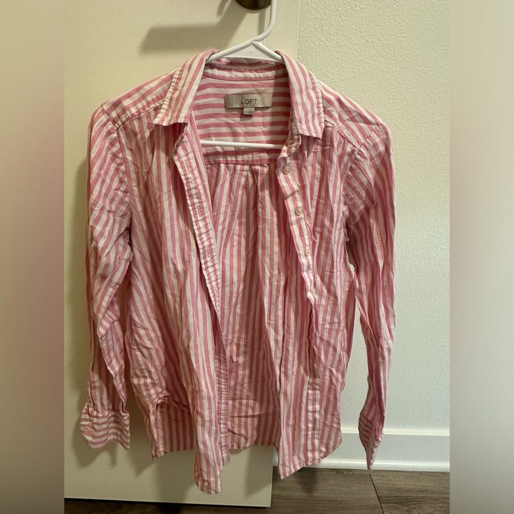 LOFT Pink and White Striped Shirt